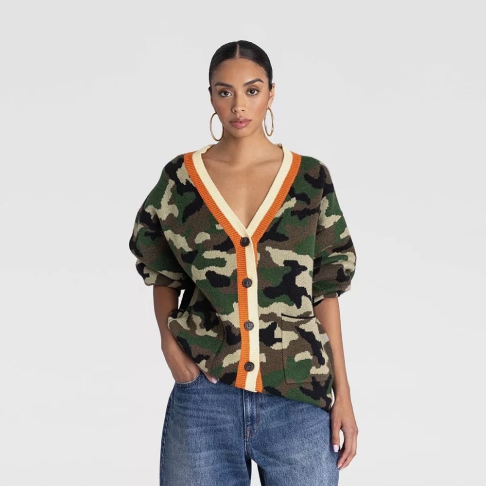 KBB by KAHLANA Women's 'The Slouchy Cardigan' - Olive Camo L